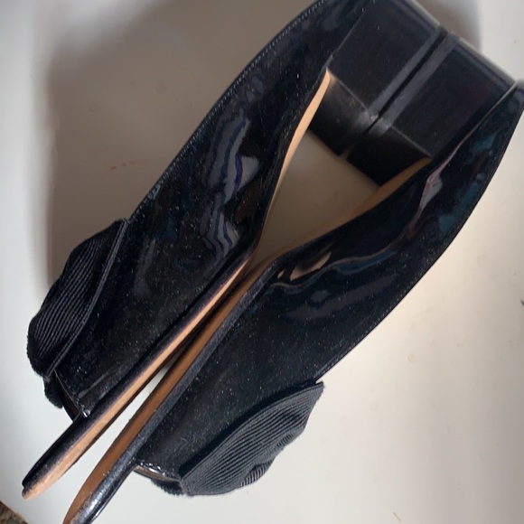 SALVATORE FERRAGAMO VERA VARA HEELS MULE PEEP TOE SLIP ON BLACK RIBBON BOW 7.5 B - Picture 13 of 16